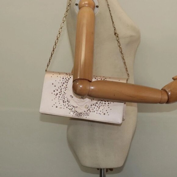 CHANEL Chain Stone Camelia Shoulder Bag Satin Pink CC Auth - Picture 1 of 16